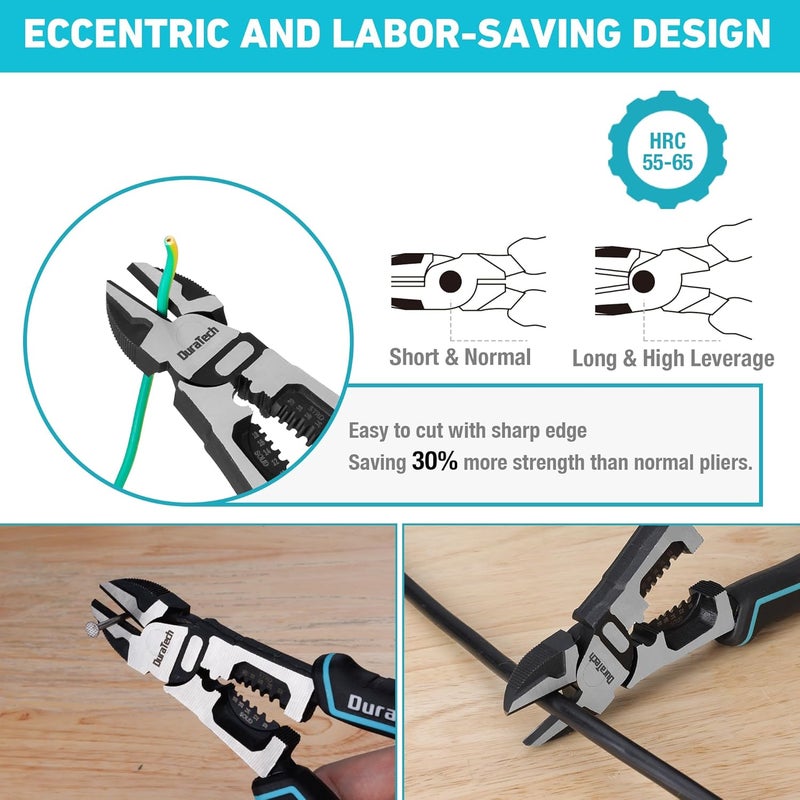 DURATECH 4-in-1 Diagonal Cutting Pliers, 8" Multifunction Heavy Duty Side-Cutting Pliers with Wire Stripper, Wire Cutters with Ergonomic Handle for Electricians and Homes - Image 4